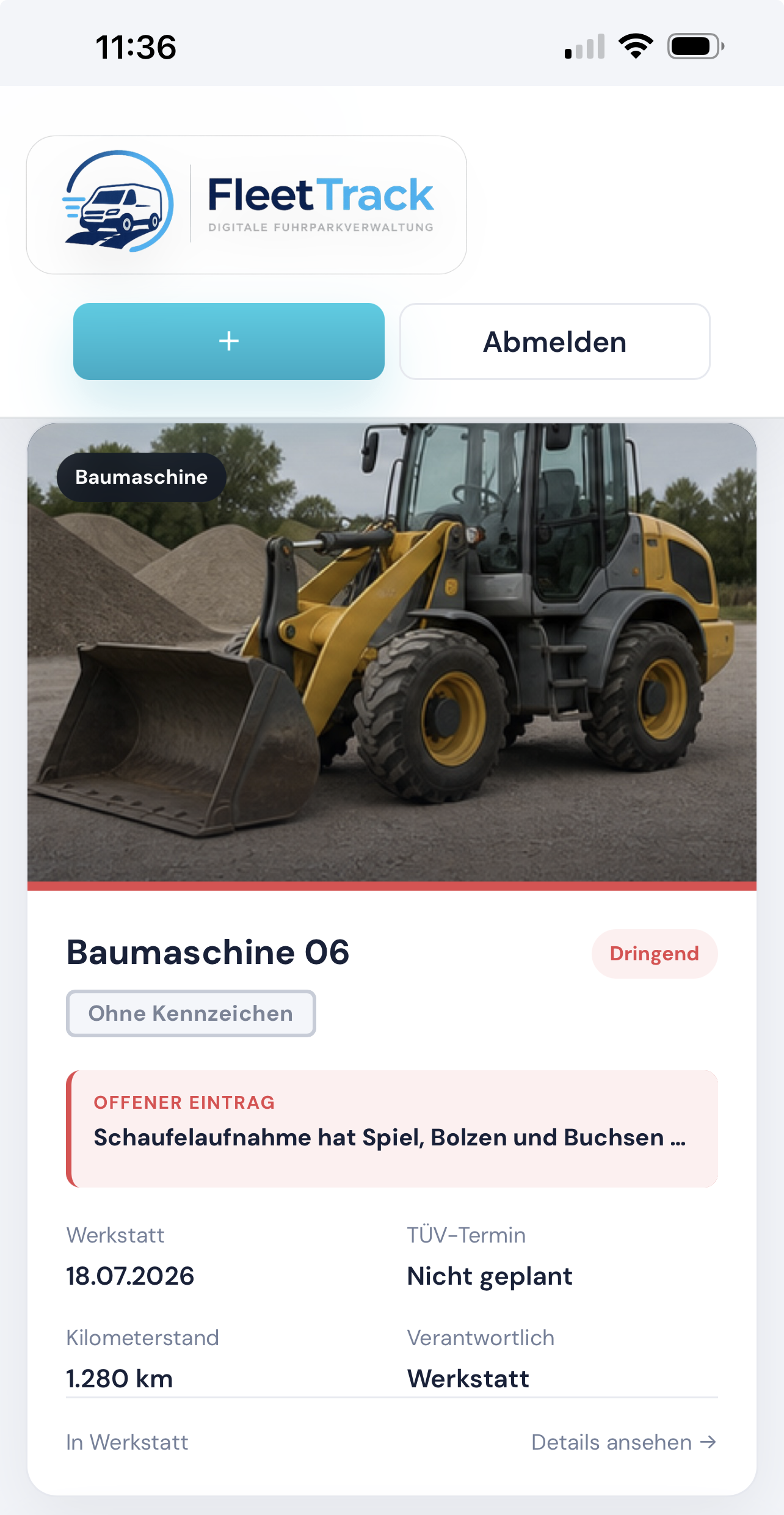 FleetTrack App auf dem Handy